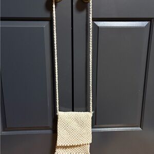Beige Woven Crossbody Bag